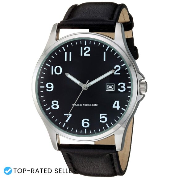 Classic Analog Watch Easy Read 42mm Leather Band Minimalist Timepiece